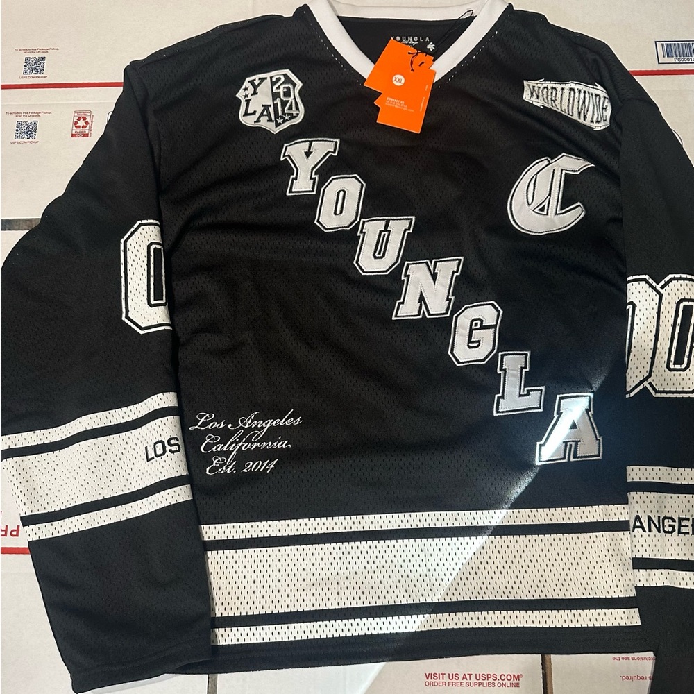 YoungLA Black and White Members Club Hockey Jersey